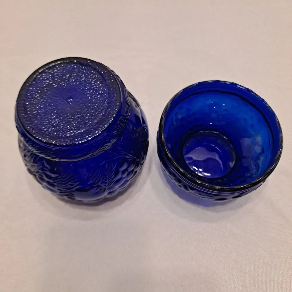 Antique Cobalt Blue Candy Canister Jar Fruit Motif 7